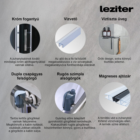 Leziter Cabină de duș cu hidromasaj curbată Vital Black 90x90 cm [3]