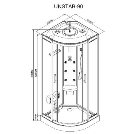 Leziter Cabină de duș cu hidromasaj curbată Vital Black 90x90 cm [2]