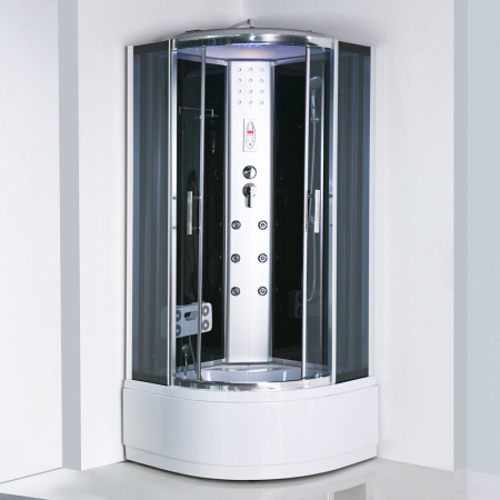Leziter Cabină de duș cu hidromasaj Vital Black 80x80 cm, curbată și adâncă [1]