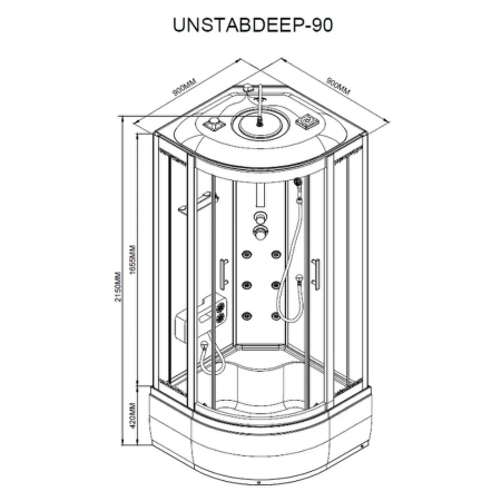 Leziter Cabină de duș cu hidromasaj Vital Black 90x90 cm, curbată, cu tavă adâncă [2]