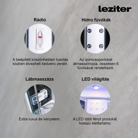 Leziter Cabină de duș cu hidromasaj Vital Black 90x90 cm, curbată, cu tavă adâncă [5]