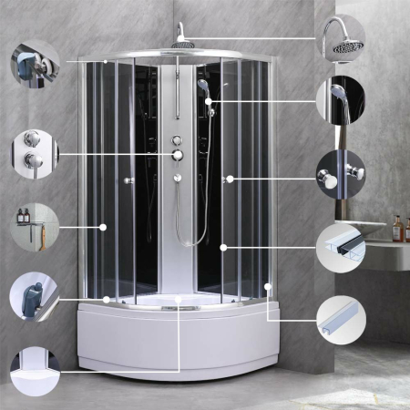 Leziter Cabină de duș Karolino 80x80 cm neagră cu tavă adâncă [5]