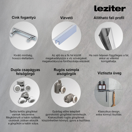 Leziter Cabină de duș pătrată Spirit Clear 80x80 cm, cu cădiță de duș, neagră [3]