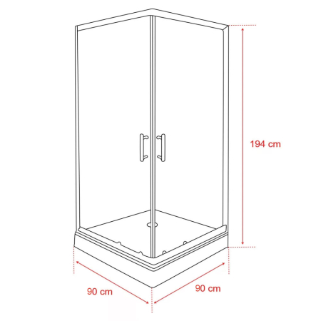 Leziter Cabină de duș pătrată Spirit Clear 90x90 cm cu cădiță de duș, neagră [2]