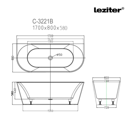 Leziter Cadă de baie independentă Still neagră [2]