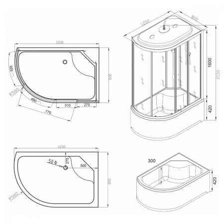 Leziter Cădiță de duș Cora adâncime 80x120 cm [2]