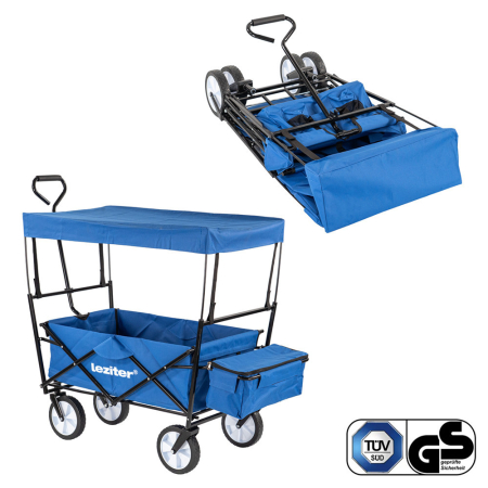 Cărucior grădină - Leziter Cărucior de plajă pliabil de grădină cu acoperiș albastru