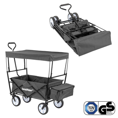 Produse temporar indisponibile - Leziter Cărucior de plajă pliabil de grădină cu acoperiș, gri