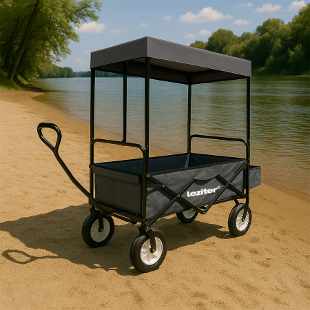 Leziter Cărucior de plajă pliabil de grădină cu acoperiș, gri [1]