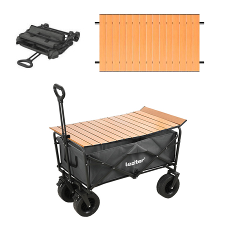 Leziter Cărucior de plajă pliabil de grădină premium cu masă gri [0]