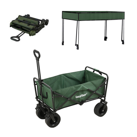 Produse temporar indisponibile - Leziter Cărucior de plajă pliabil premium de grădină cu acoperiș verde