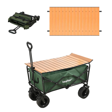 Produse temporar indisponibile - Leziter Cărucior de plajă pliabil premium de grădină cu masă verde