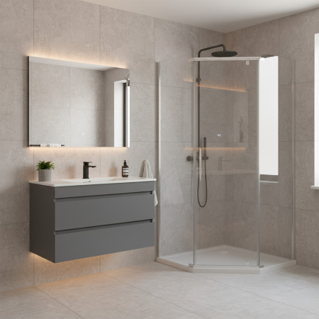 Leziter Celtic 90x90 cm cabină de duș pentagonală fără tavă [1]