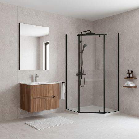 Leziter Celtic 90x90 cm cabină de duș pentagonală fără tavă negru [1]