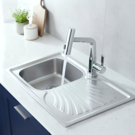 Leziter Chiuvetă Boli pătrată cu o singură cuvă cu picurare din oțel inoxidabil [1]