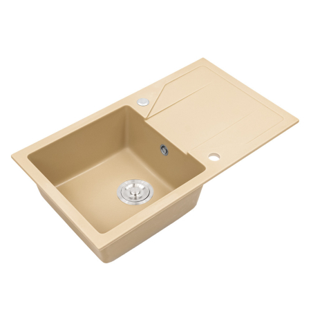 Leziter Chiuvetă Gori pătrată cu o singură lavoar, cu picurare, din granit, cu sifon, bej [4]