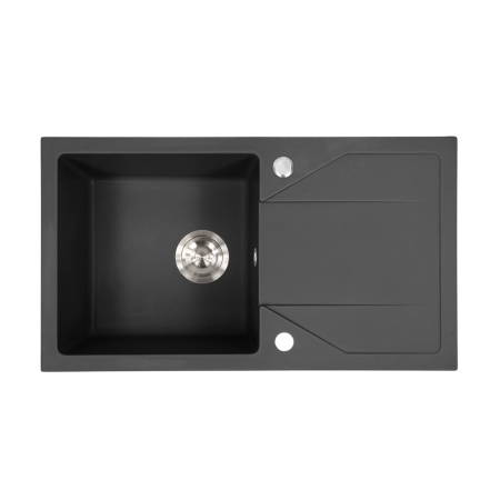 Tavă chiuvetă - Leziter Chiuvetă Gori pătrată cu un singur lavoar din granit, cu sifon și sifon, neagră