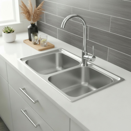 Leziter Chiuvetă înclinată Nago cu două cuve din oțel inoxidabil [1]