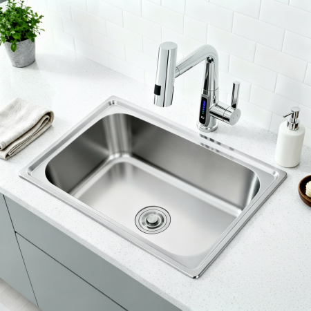 Leziter Chiuvetă pătrată Mont din oțel inoxidabil cu o singură cuvă [1]