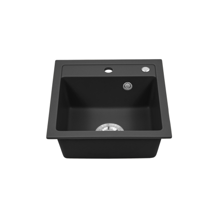 Leziter Chiuvetă pătrată Nia din granit cu o singură cuvă și sifon, neagră [5]