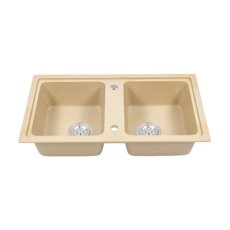 Leziter Chiuvetă pătrată Tia din granit cu două cuve și sifon bej [5]