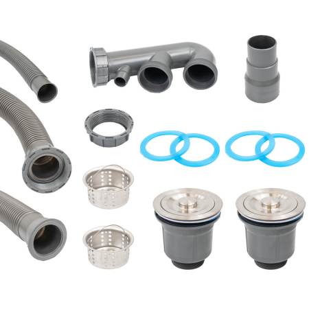 Leziter Chiuvetă pătrată Tia din granit cu două cuve și sifon, neagră [3]