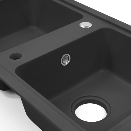 Leziter Chiuvetă pătrată Tia din granit cu două cuve și sifon, neagră [7]