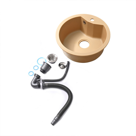 Leziter Chiuvetă rotundă Dorin din granit cu o singură cuvă și sifon bej [6]