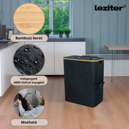 Leziter Colector selectiv de sticle cu două compartimente 140l negru [3]