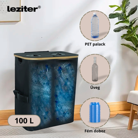 Leziter Colector selectiv de sticle cu două compartimente 140l negru [4]
