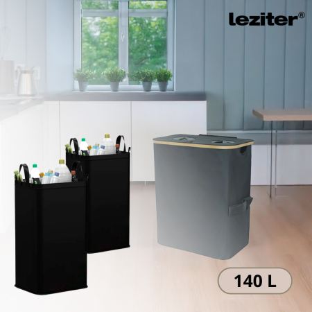 Leziter Colector selectiv de sticle cu două compartimente 140l negru [6]