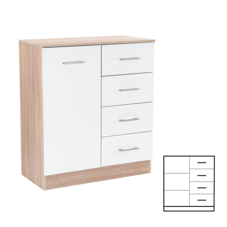 Mobilier - Leziter Comodă Miami cu 1 ușă și 4 sertare 80x92 cm alb-stejar sonoma