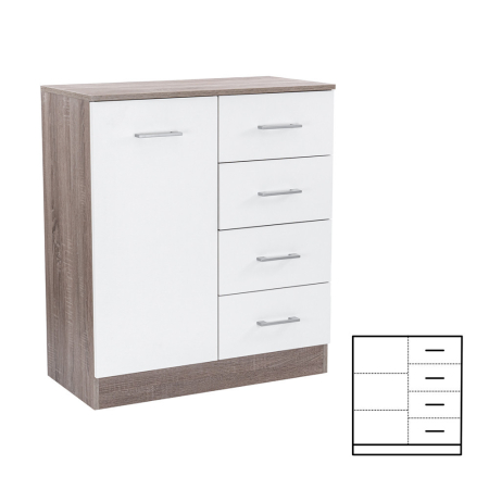 Mobilier - Leziter Comodă Miami cu 1 ușă și 4 sertare 80x92 cm alb-stejar York