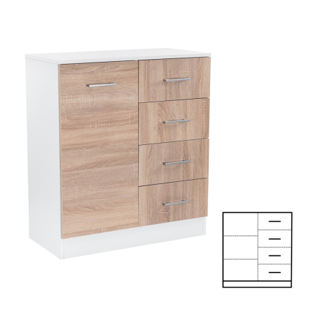 Mobilier - Leziter Comodă Miami cu 1 ușă și 4 sertare 80x92 cm stejar sonoma-alb