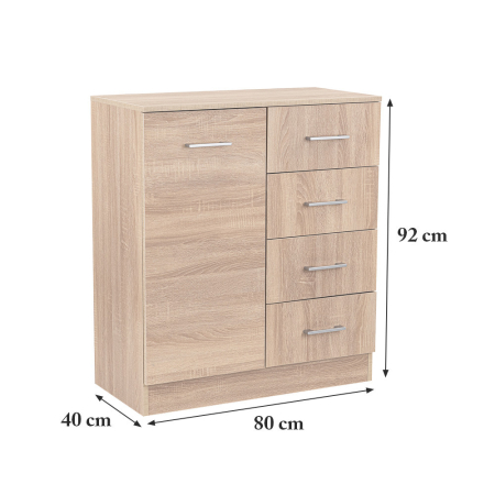 Leziter Comodă Miami cu 1 ușă și 4 sertare 80x92 cm stejar sonoma-stejar sonoma [2]