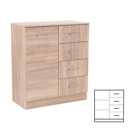 Mobilier - Leziter Comodă Miami cu 1 ușă și 4 sertare 80x92 cm stejar sonoma-stejar sonoma