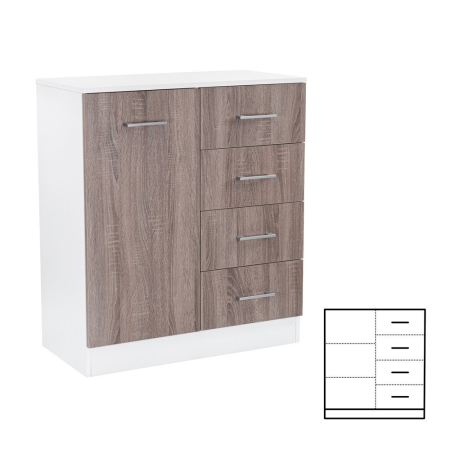 Mobilier - Leziter Comodă Miami cu 1 ușă și 4 sertare 80x92 cm stejar York-alb