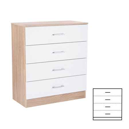 Mobilier - Leziter Comodă Miami cu 4 sertare 80x92 cm alb-stejar sonoma