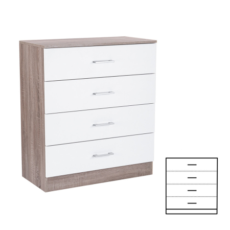 Mobilier - Leziter Comodă Miami cu 4 sertare 80x92 cm alb-stejar York