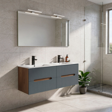 Leziter Dulap de baie inferior Trent 120 cu chiuvetă ceramică (2 sertare) stejar sunset-gri antracit [1]