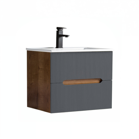 Masca chiuveta baie - Leziter Dulap de baie inferior Trent 60 cu chiuvetă ceramică (2 sertare) stejar sunset-gri antracit