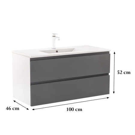 Leziter Dulap de bază Vario Pull 100 cu chiuvetă alb-antracit [2]