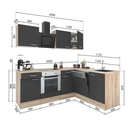Leziter Dulap de bucătărie de colț Yorki 220 cu cuptor de jos [5]
