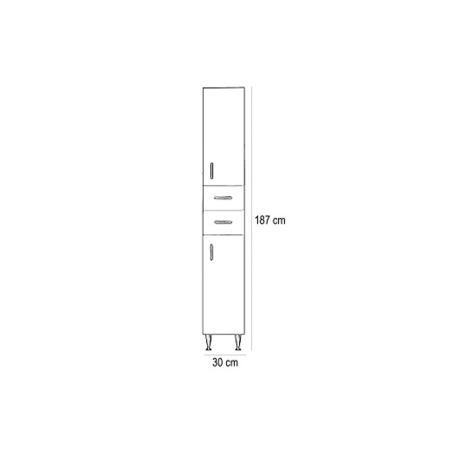 Leziter Dulap înalt Bianca Plus 30 cu 1 ușă, 2 sertare, suport pentru rufe, alb lucios, dreapta [3]