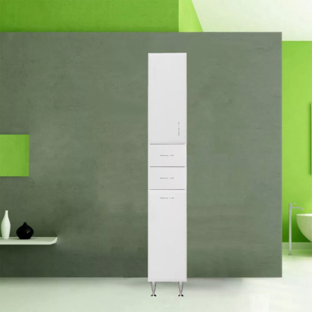 Leziter Dulap înalt Bianca Plus 30 cu 1 ușă, 2 sertare, suport pentru rufe, alb lucios, stânga [1]