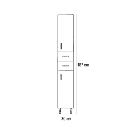 Leziter Dulap înalt Bianca Plus 30 cu 2 uși, 2 sertare, alb lucios, dreapta [3]
