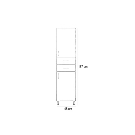 Leziter Dulap înalt Bianca Plus 45 cu 2 uși, 2 sertare, alb lucios, dreapta [3]