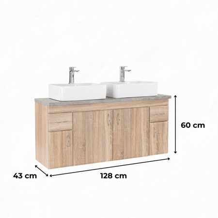 Leziter Dulap inferior Bianco 130 fără chiuvetă cu blat din beton stejar sonoma [1]