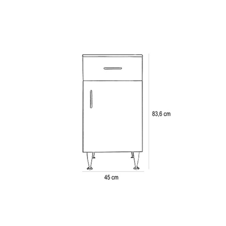 Leziter Dulap jos Bianca Plus 45 cu 1 ușă, 1 sertar, alb lucios, dreapta [3]