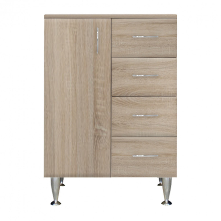 Dulap baie vertical - Leziter Dulap jos Bianca Plus 60 cu 1 ușă, 4 sertare, culoare stejar sonoma, stânga